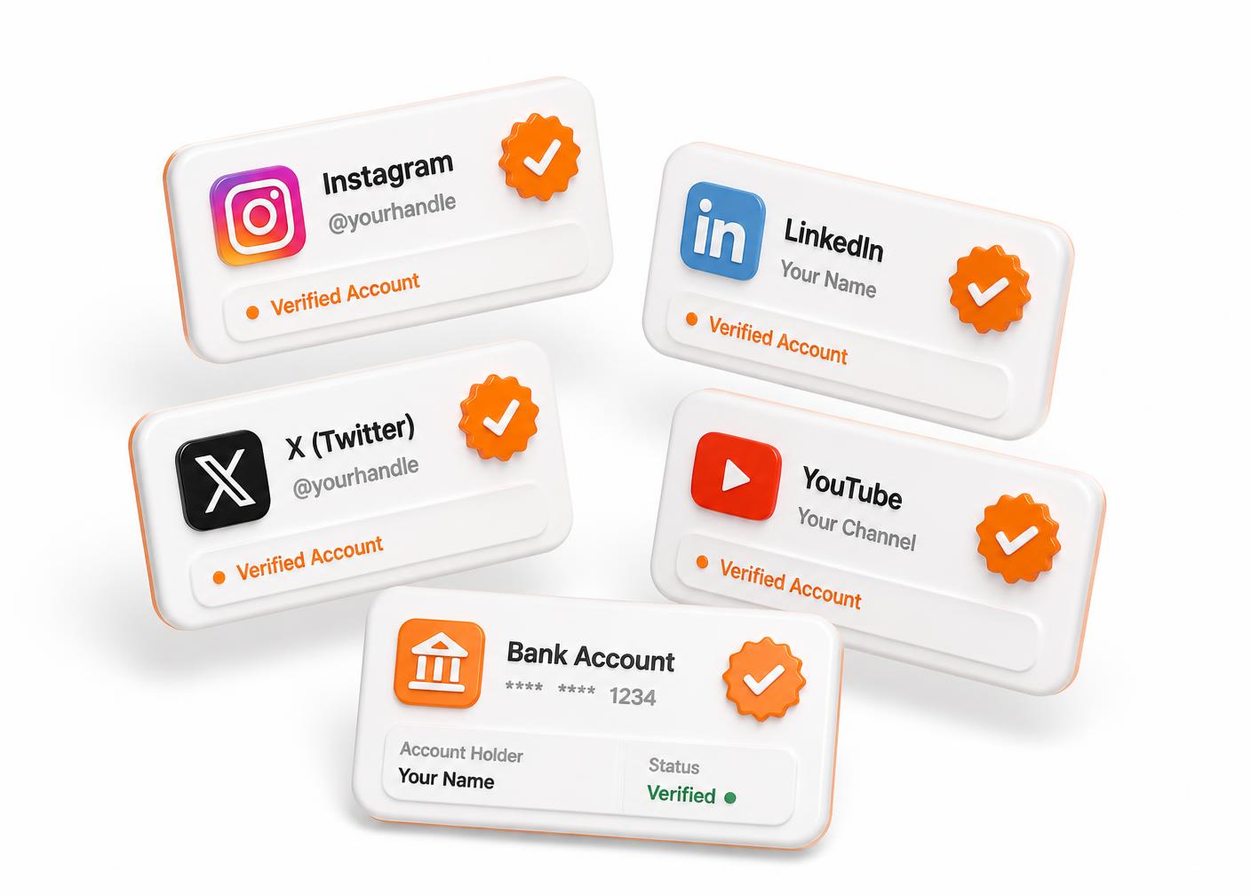 Verified account cards with orange verification badges